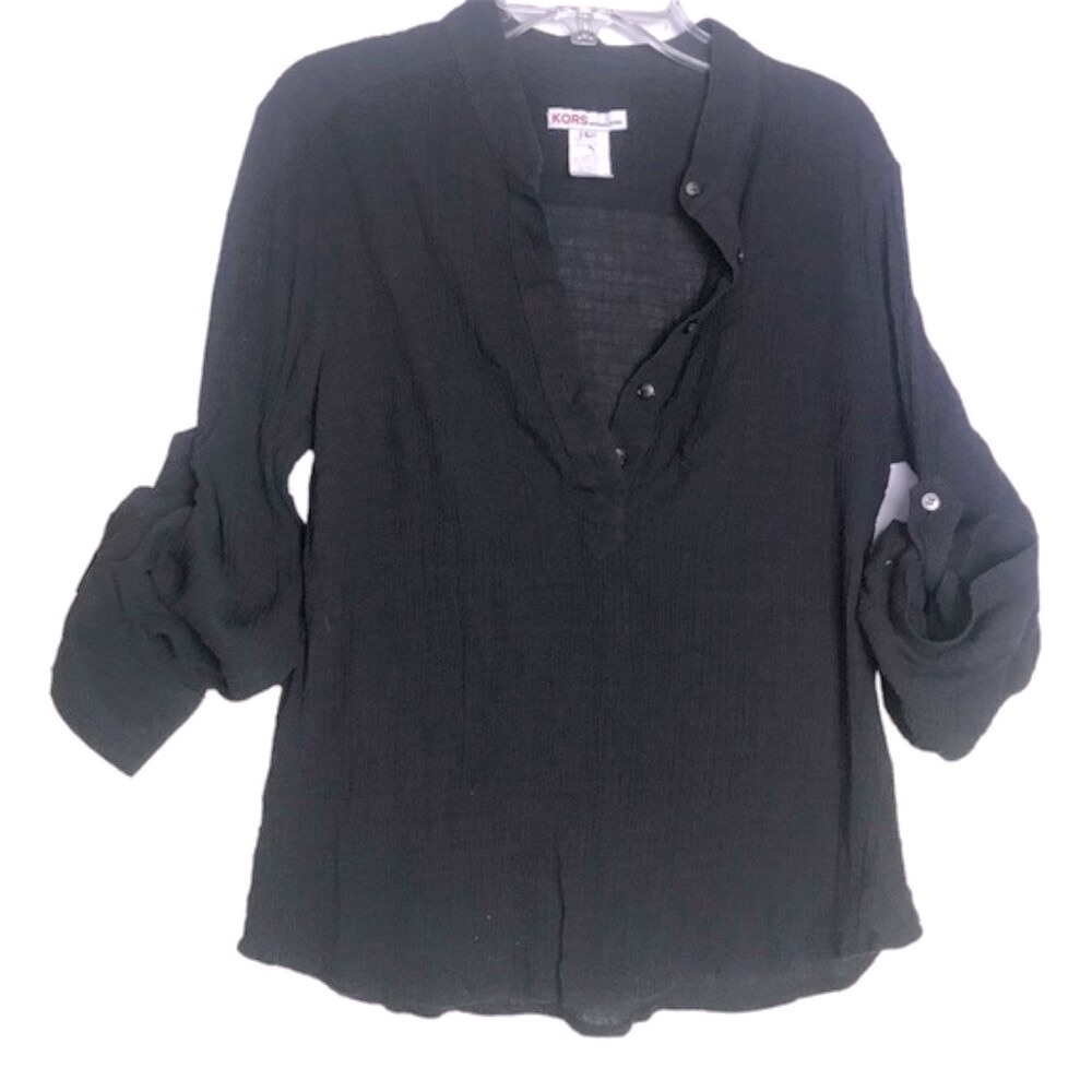 KORS Michael Kors Y2K Boutique Shirt Blouse Long Roll Up Button Sleeves Cotton L
